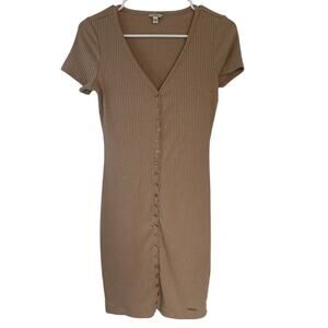 Guess Tan, Nude Iconic Guess Raylynn Ribbed Bodycon Henley Dress, Size Small